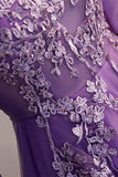Half Sleeves Purple Appliques Long Paty HZ0307