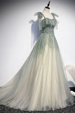 Fairy A-line Ombre Green Long Formal HZ0307