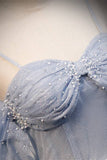 Light Blue Off the Shoulder Tulle Long Prom HZ0307
