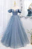 Strapless Blue A-line Long prom HZ0307