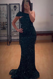 One Shoulder Burgundy Sequin Mermaid Long Evening HZ0307