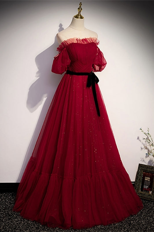 Off the Shoulder Red Long Formal HZ0307