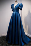 Blue A-line Long Formal Dress with Short HZ0307