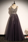 Classic A-line Brown and Silver Sequins Formal HZ0307