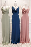 Flattering Cowl Neck Silk Long Prom HZ0307