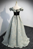 Fairy Off the Shoulder Black and Green Satin Long Prom HZ0307