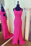 Glitters Hot Pink Mermaid Scoop Long Prom Dress with HZ0307