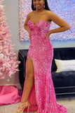Sparkle Hot Pink Sequin Mermaid Sweetheart Long Prom HZ0307