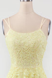 Princess Yellow Appliques A-line Long Prom HZ0307