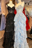 Corset Tulle Appliques Tiered Ruffle Long Prom Dress with HZ0307