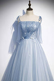 Spaghetti Straps A-line Blue Long Formal HZ0307