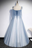 Spaghetti Straps A-line Blue Long Formal HZ0307