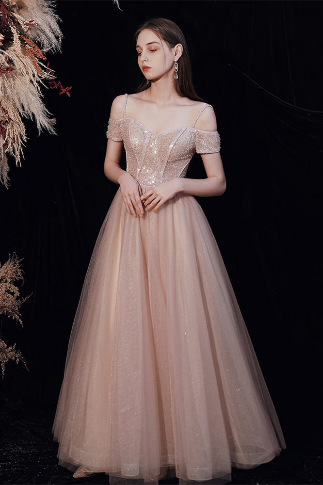Off the Shoulder Blush Tulle Long Party HZ0307