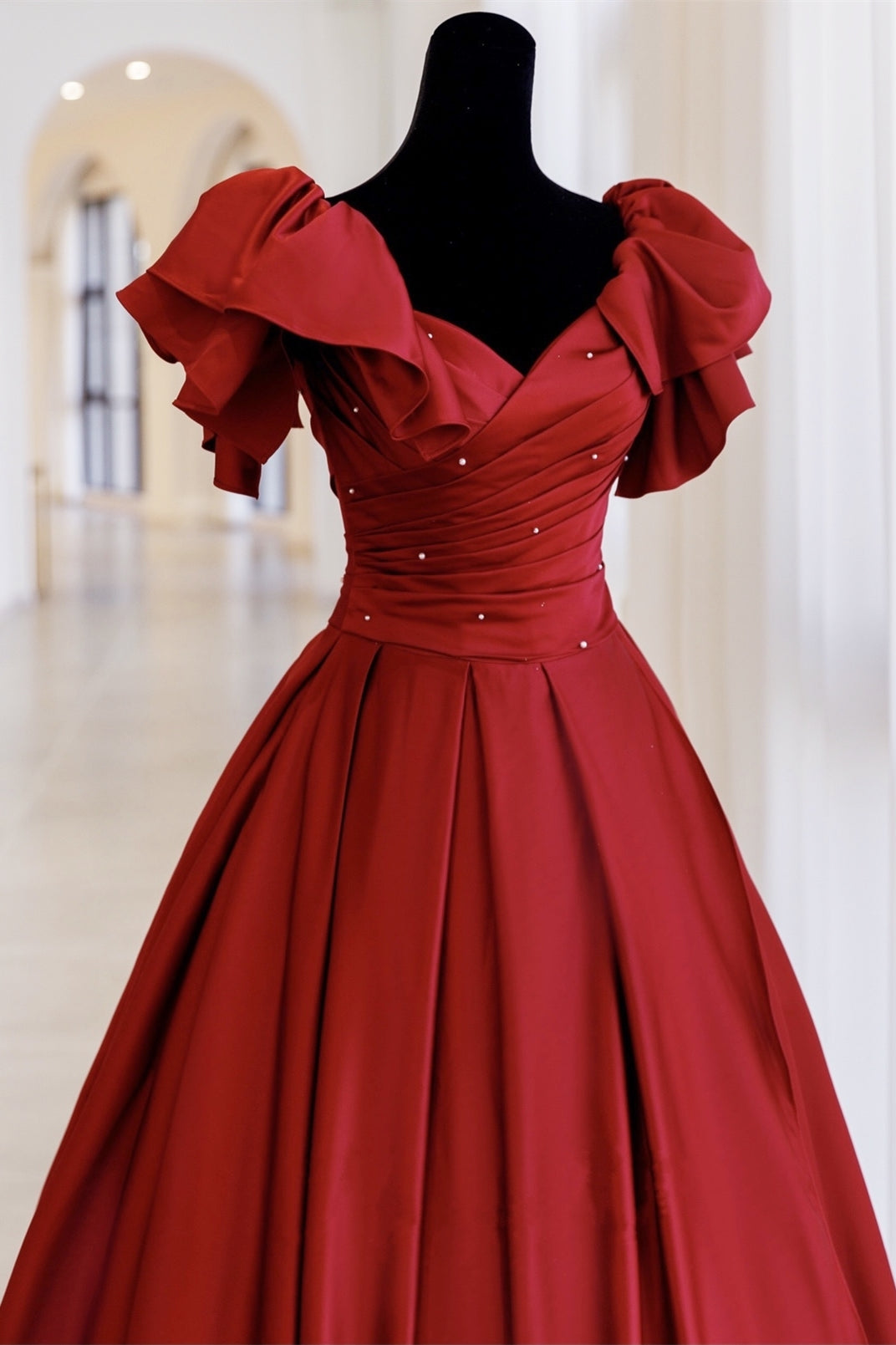 Red Ball Gown with Bell Sleeves and Lace UP HZ0307