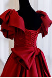 Red Ball Gown with Bell Sleeves and Lace UP HZ0307