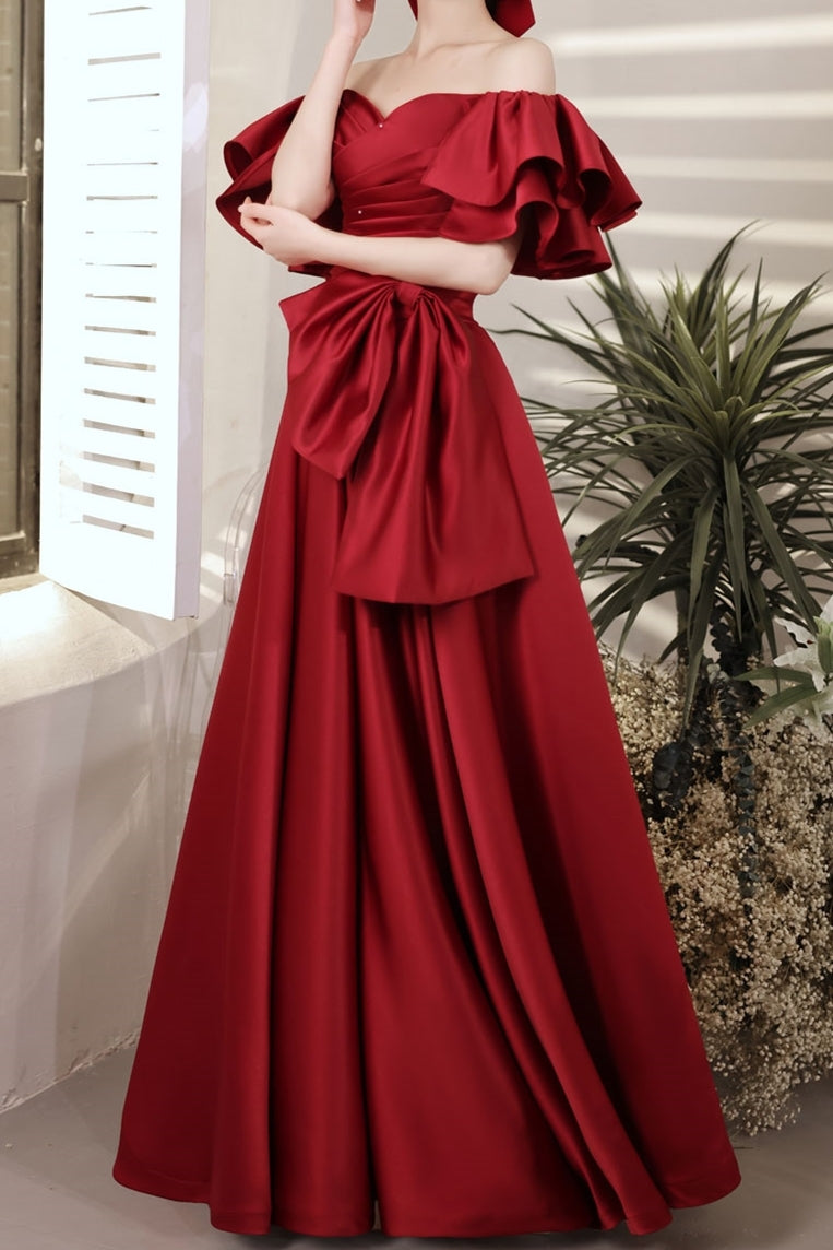 Red Ball Gown with Bell Sleeves and Lace UP HZ0307