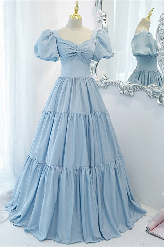 Light Blue A-line Long Formal Dress with Short HZ0307