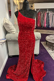 Stunning Red Sequin Mermaid One Shoulder Long Formal HZ0307