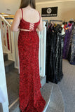 Two Piece Red Sequin Mermaid Tassels Long Formal HZ0307