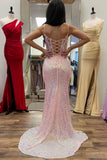 Gorgeous Pink Sequin Straps Mermaid Long Prom HZ0307