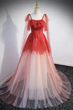 Princess Red Ombre A-line Long Formal Dress with HZ0307