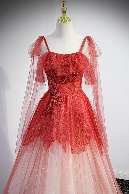 Princess Red Ombre A-line Long Formal Dress with HZ0307