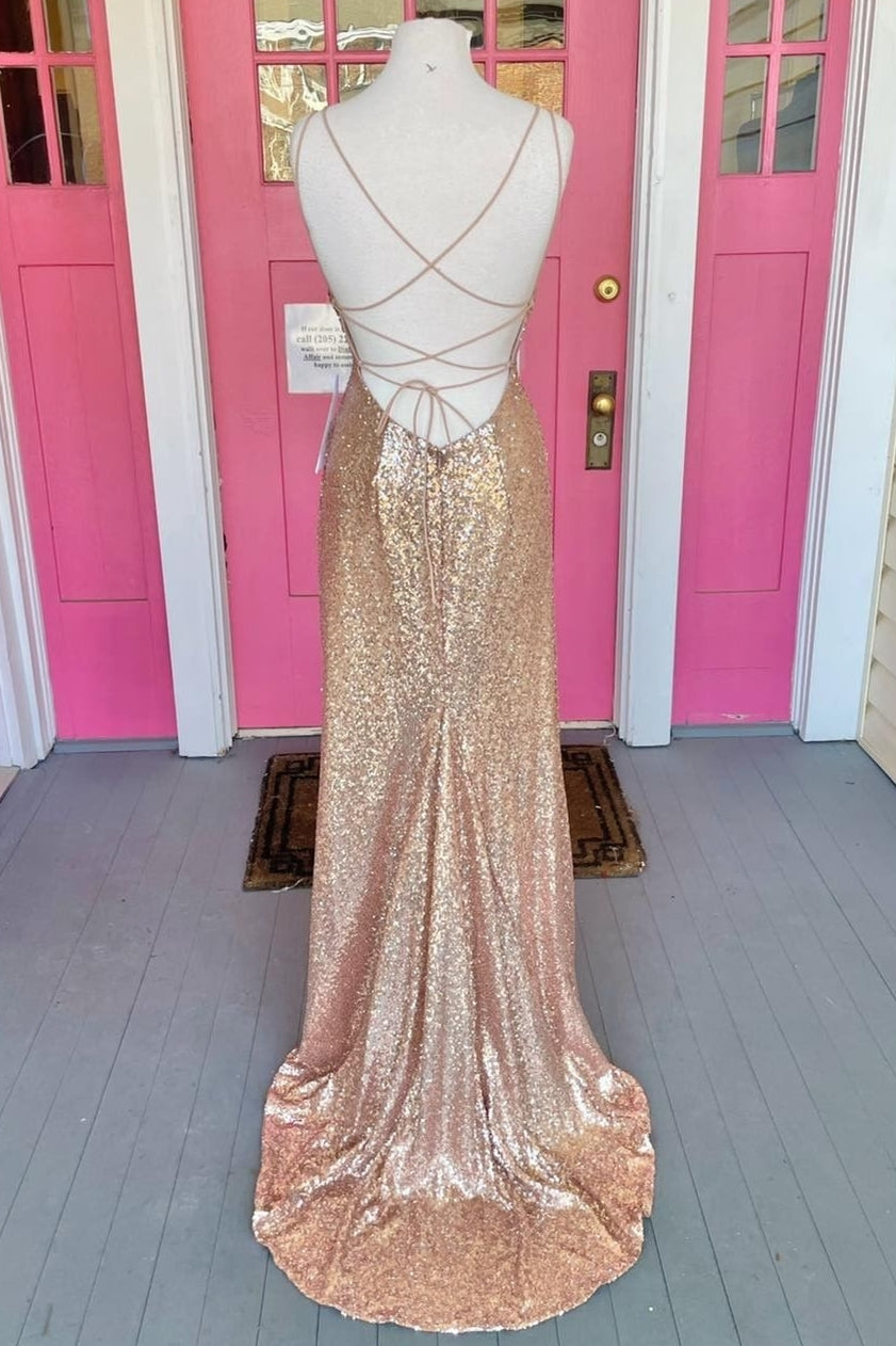 Champagne Sequin Mermaid Long Formal Dress with HZ0307
