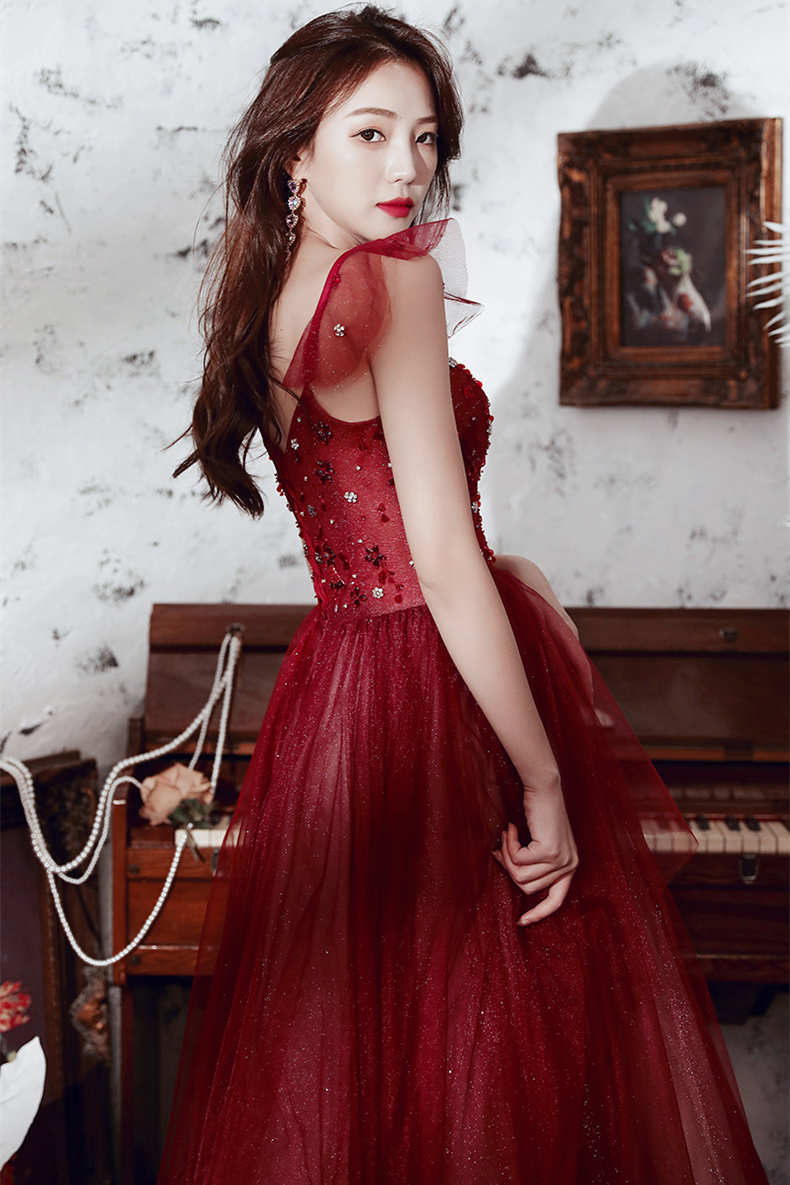 A-line Wine Red Tulle Long Party HZ0307