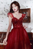 A-line Wine Red Tulle Long Party HZ0307