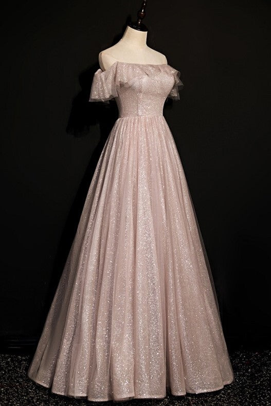 Shimmering Off the Shoulder Rose Gold Long Formal HZ0307