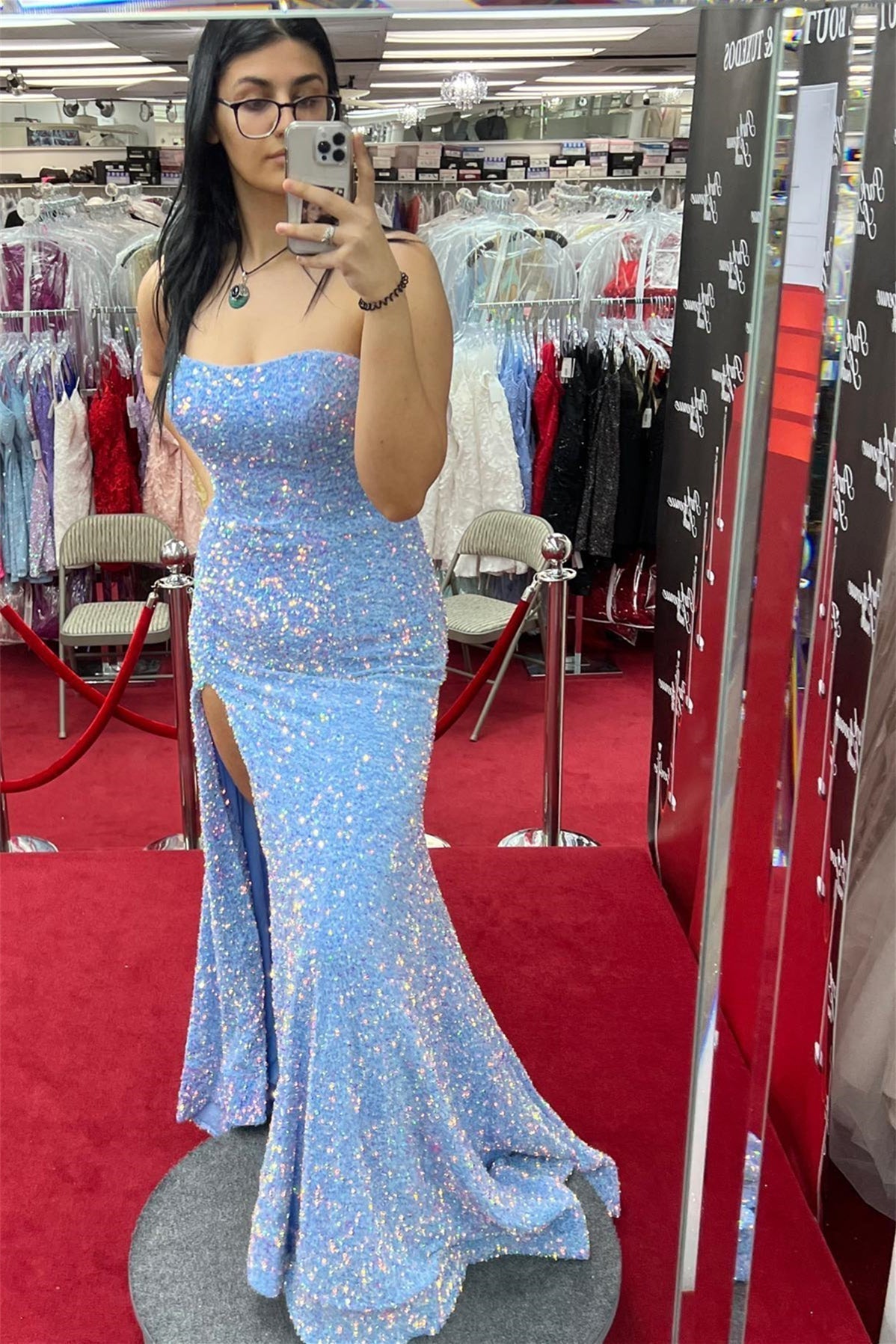 Strapless Sequin Mermaid Long Prom Dress with HZ0307