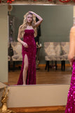 Strapless Fuchsia Sequin Mermaid Long Prom Dress with HZ0307