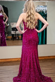 Strapless Fuchsia Sequin Mermaid Long Prom Dress with HZ0307