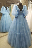 Blue Empire A-line Puffy Long Sleeves Ball HZ0307