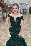 Off the Shoulder Dark Green Sequin Mermaid Long Formal HZ0307