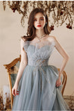 Princess Misty Blue Strapless A-line Long Formal HZ0307