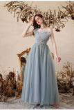 Princess Misty Blue Strapless A-line Long Formal HZ0307