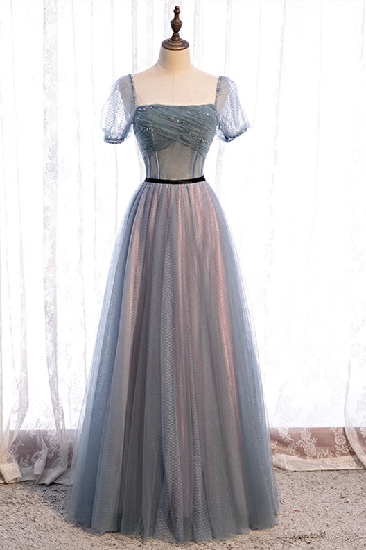 Fairy Short Sleeves Blue Long Formal HZ0307