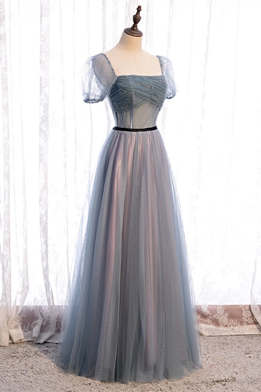Fairy Short Sleeves Blue Long Formal HZ0307
