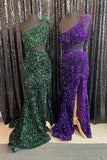 One Shoulder Purple Sequin Mermaid Long Formal Dress with HZ0307