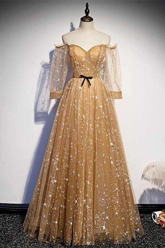 Long Sleeves Champagne Long Evening HZ0307