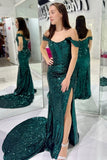Off the Shoulder Fuchsia Sequin Mermaid Long Dress with HZ0307