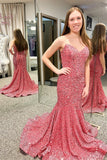 Sweetheart Pink Sequin Mermaid Long Formal Dress with Lace Up HZ0307