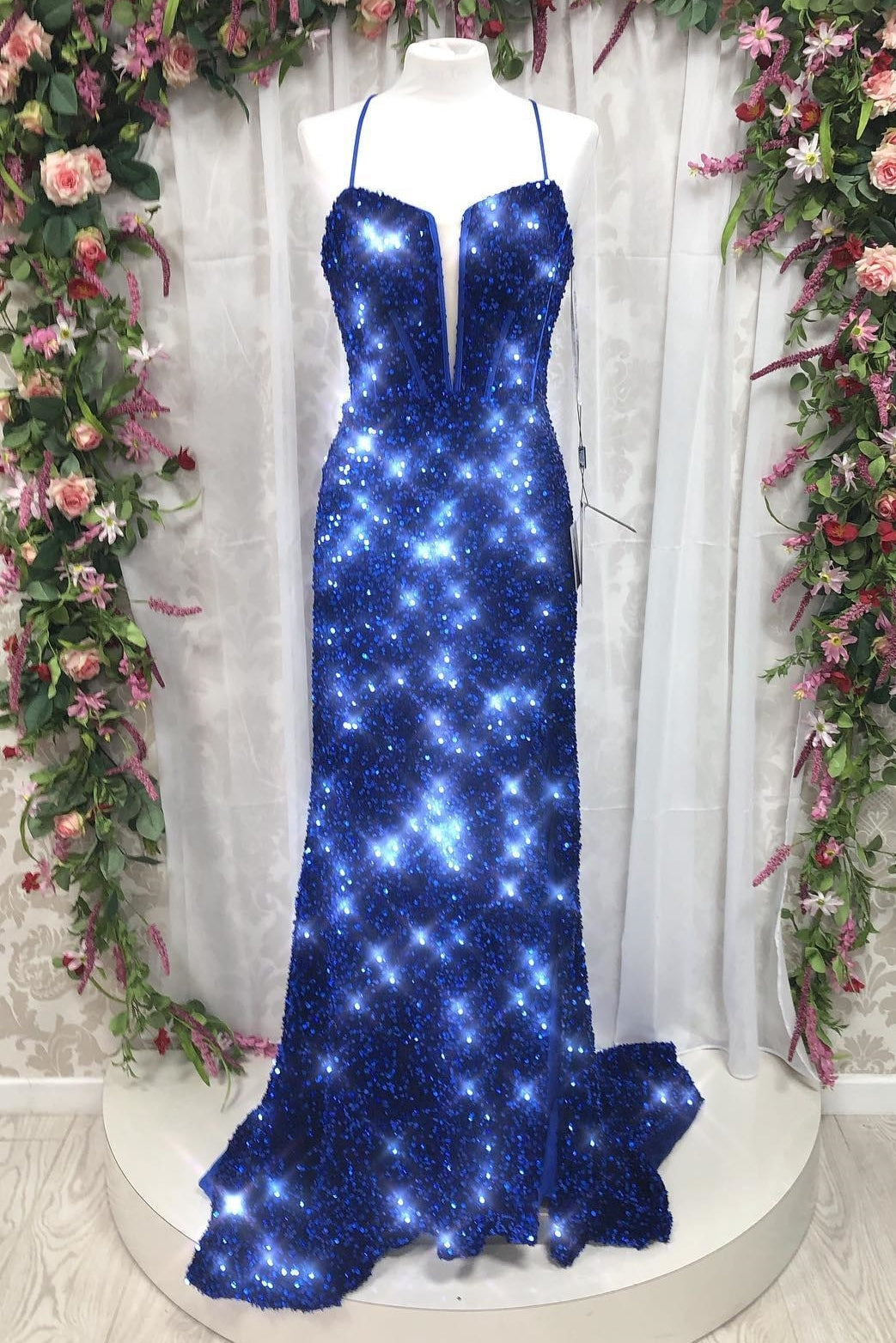 Royal Blue Sequin Straps Mermaid Long Prom HZ0307
