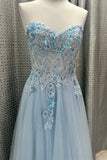 Sweetheart Light Blue Appliques Long Prom HZ0307