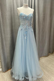 Sweetheart Light Blue Appliques Long Prom HZ0307