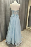 Sweetheart Light Blue Appliques Long Prom HZ0307