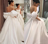 LTP0810,Noble White Simple Designed Satin Wedding Dresses Big Bow Sash A Line Backless Sweetheart Western Bridal HZ0307