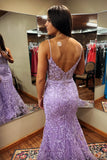 Straps Lavender Lace Appliques Mermaid Long Formal HZ0307