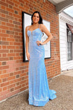 Straps Light Blue Sequin Mermaid Party HZ0307